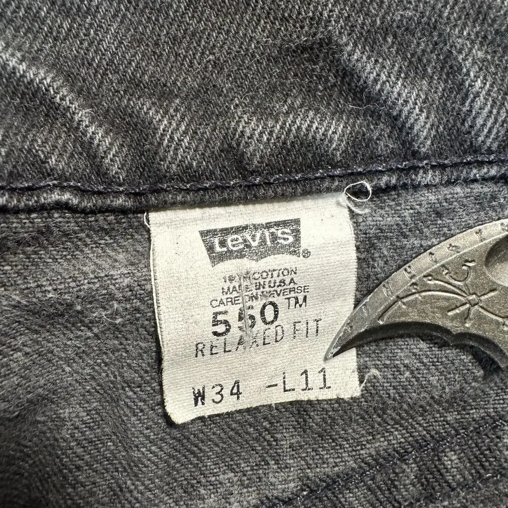 Vintage Levis 550 Shorts Mens 34x11 Black Orange Tab Denim Jorts Made In USA VTG